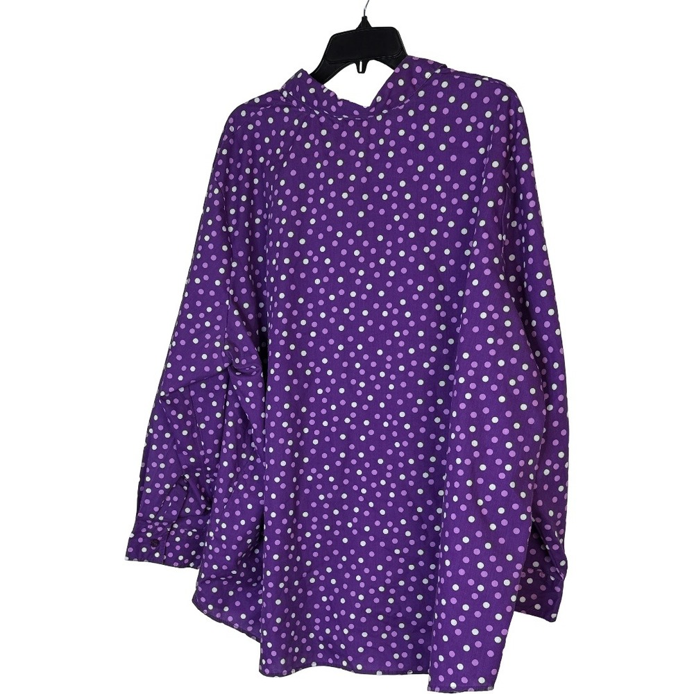Woman Within Purple Polka Dot Button Up Shirt Womens 3X Long Sleeve Cotton Blend - Picture 9 of 11